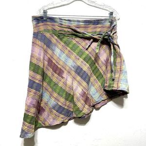 Utzpin Skirt Asymmetric Hem 100% Cotton Guatemala Purple Green Women sz Large